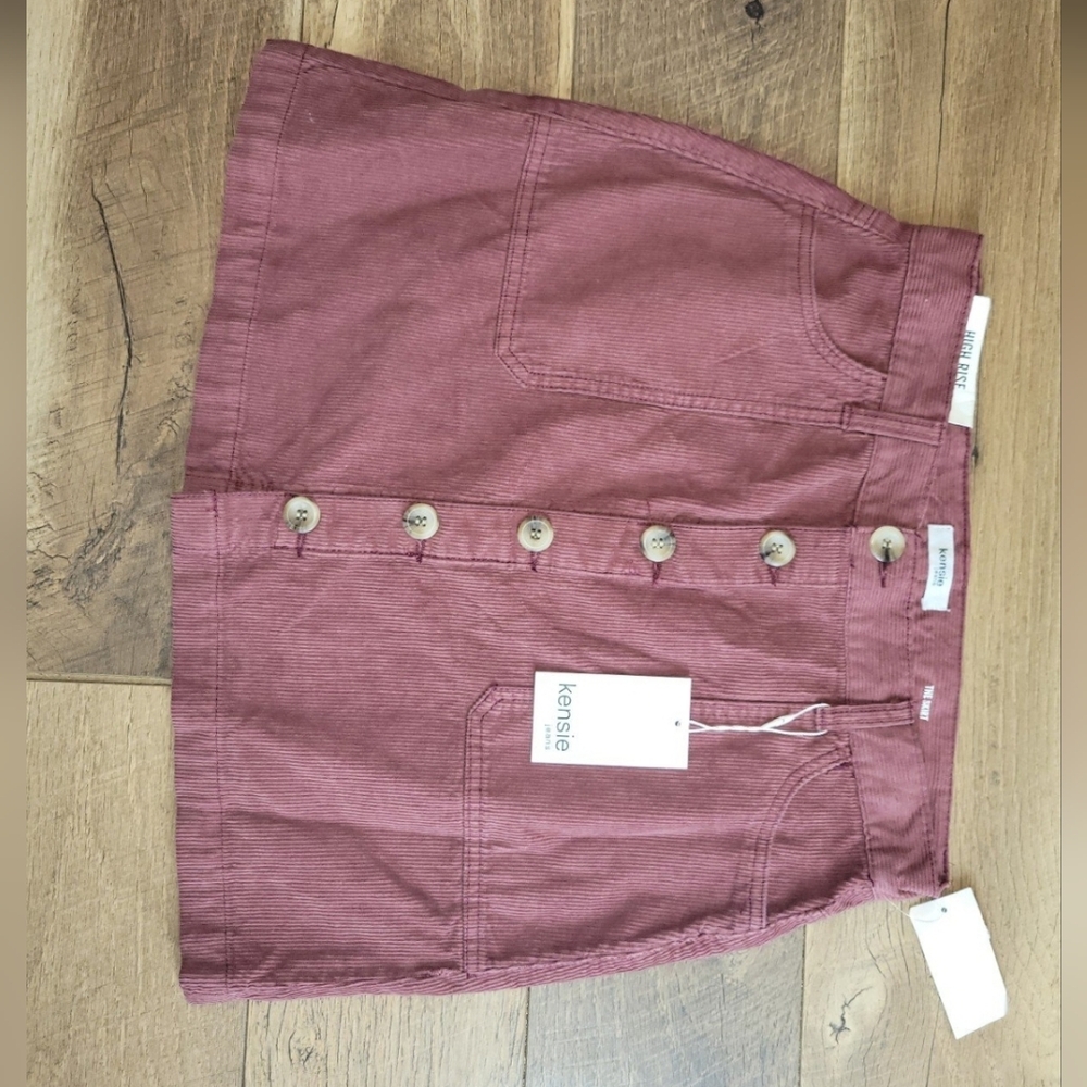 Kensie Button-Front Corduroy Skirt in Dusty Rose